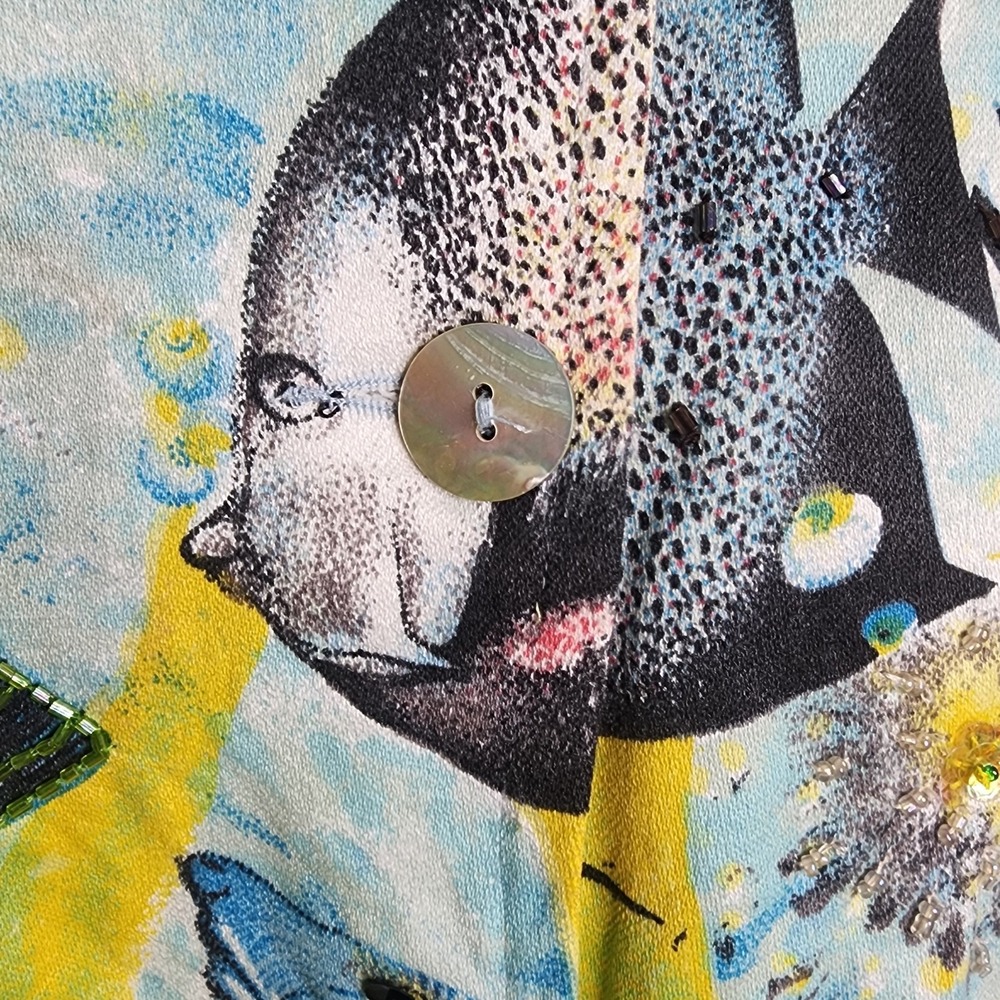 Multiples Button Up Jacket Multicolor Fish Beach … - image 7